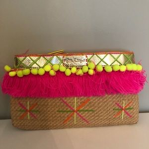 Lily Pulitzer Baja Clutch Pom Pom Fringe